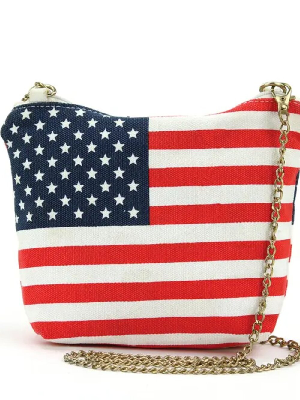American Flag Crossbody Bag in Canvas with Chain Strap   NEW!